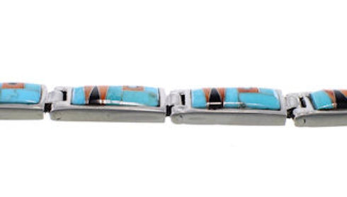 Multicolor Inlay Jewelry Sterling Silver Link Bracelet FX27825
